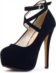 img 4 attached to Black High Heel Platform Pumps With Strap For Women - Size 46 (US 12) By OCHENTA