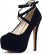black high heel platform pumps with strap for women - size 46 (us 12) by ochenta logo