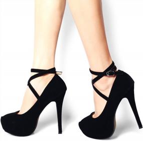 img 3 attached to Black High Heel Platform Pumps With Strap For Women - Size 46 (US 12) By OCHENTA