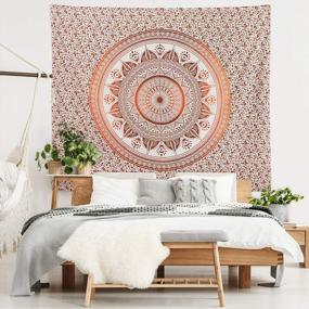 img 4 attached to Boho Hippie Mandala Tapestry Wall Hanging - Vibrant Indie Decoration Artwork Blanket For Living Room, Bedroom, Or Dorm - Handcrafted In India From 100% Cotton, Orange 90X102