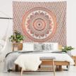 boho hippie mandala tapestry wall hanging - vibrant indie decoration artwork blanket for living room, bedroom, or dorm - handcrafted in india from 100% cotton, orange 90x102 logo