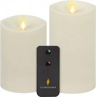 luminara outdoor moving flame pillar (ipx4) set of 2 with remote control, flameless led candle, melted edge, smooth matte finish, timer - ivory 5.5"+6.5 logo