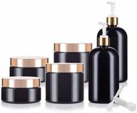 set of 6 black and gold pet plastic bottles and jars - 16 oz bottle, 8 oz and 16 oz jars with lotion pumps, lids, and spatulas logo