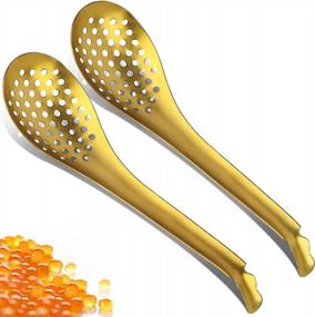 img 4 attached to Spherification Spoon - Stainless Steel Spherification Spoon Molecular Mixologist Slotted Bar Spoon Kitchen Set Of 2 (Gold)