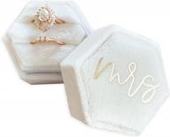 mrs wedding ring box with gold cursive font white velvet hexagon ring box for proposal bride gift bridal shower gift logo