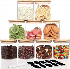 img 4 attached to Organize Your Pantry With TIANGR 9PC Airtight Glass Food Jars Set - Perfect For 18.5OZ Storage With Bamboo Lids, Labels, And Markers Included!