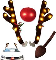 warm light led christmas car reindeer antler kit with lighted antlers and nose, jingle bells character kit - auto decorations, car accessory by dalinglam логотип