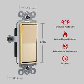 img 3 attached to ENERLITES Elite Series Decorator Rocker Light Switch, 15A 120V/277V, Gloss Finish, Single Pole, 3 Wire, Grounding Screw, Residential Grade, UL Listed, 91150-GD, Gold Color