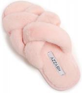 soft plush cozy memory foam pink slippers for women - open toe cross band fur slides ideal for indoor or outdoor use - size 5~6 logo