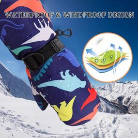 img 1 attached to Waterproof Winter Ski Mittens For Boys And Girls Ages 0-6: Dinosaur Kids Snow Gloves