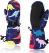 waterproof winter ski mittens for boys and girls ages 0-6: dinosaur kids snow gloves logo