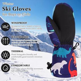 img 3 attached to Waterproof Winter Ski Mittens For Boys And Girls Ages 0-6: Dinosaur Kids Snow Gloves