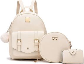 img 4 attached to 👜 Stylish White Women's Handbags & Wallets Set: Trendy 3-Piece Fashion Backpack Rucksack Combo