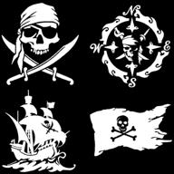 🏴 piratesone pirate decals: skull and swords, pirate ship, pirate flag, pirate compass - 4 pack (white, large ~5 inches) логотип