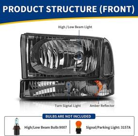 img 3 attached to 🚘 1999-2004 Ford F250 F350 F450 F550 Super Duty Headlight Assembly with Park/Signal Lamps - Smoke Lens and Amber Reflector by AUTOSAVER88