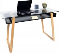 modern 47in computer desk w/glass top & shelf space - perfect for small spaces, living room, office & bedroom! logo