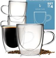 stay warm and enjoy your brew: set of 4 insulated double walled glass coffee mugs with handle and borosilicate glass tea cups logo