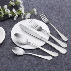 img 2 attached to Silverware Set, HaWare Matte 20 Pieces Stainless Steel Flatware Set Service For 4, Satin Tableware Cutlery Set Includes Knives, Forks, Spoons, Modern Utensil For Home Restaurant Party, Dishwasher Safe