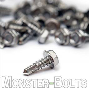 img 1 attached to 25-Pack 410 Hardened Stainless Steel #3 Point BSD Self Drilling TEK Sheet Metal Screws With Indent HWH Hex Washer Head Unslot - Size #10 X 5/8" By MonsterBolts