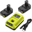 2pack 18v lithium ryobi battery + charger for p102-p118 tools - energup 260051002 compatible logo