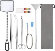 stainless steel aquarium plant tools kit - 8 in 1 fish tank aquascaping tools including tweezers, scissors, scrapers, ph paper, fish net, tank clean brush, and storage bag логотип