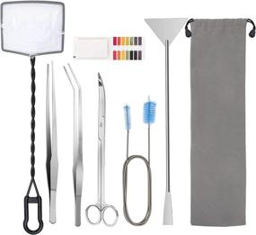 img 4 attached to Stainless Steel Aquarium Plant Tools Kit - 8 in 1 Fish Tank Aquascaping Tools Including Tweezers, Scissors, Scrapers, PH Paper, Fish Net, Tank Clean Brush, and Storage Bag