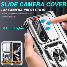 img 3 attached to Military-Grade Case For Samsung Galaxy Z Fold 4 - Miimall Compatible With Hinge Protection, Pen Holder, Camera Cover & 360°Rotate Ring Kickstand (Silver)