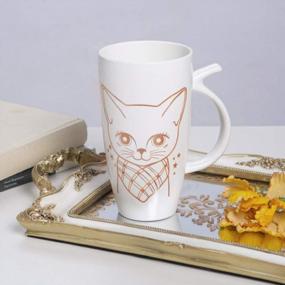 img 1 attached to Белая керамическая кошачья кружка для кофе 20Oz, большая анимационная чашка для чая Teagas
