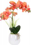 orchid bonsai arrangement with vase: decorative phalaenopsis artificial flowers for home, office, or party decor in orange by vivilinen logo