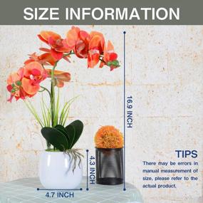 img 3 attached to Orchid Bonsai Arrangement With Vase: Decorative Phalaenopsis Artificial Flowers For Home, Office, Or Party Decor In Orange By VIVILINEN