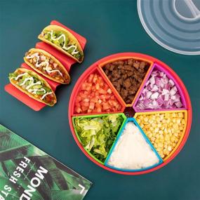 img 2 attached to Taco Tuesday Made Easy: Aichoof Rotating Snack Tray With 6 Removable Bowls & Lid!