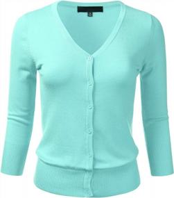 img 4 attached to FLORIA Women'S Button Down 3/4 Sleeve V-Neck Stretch Knit Cardigan Sweater (S-3X)