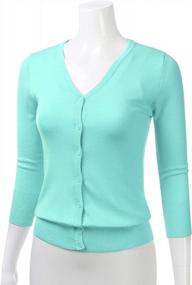 img 3 attached to FLORIA Women'S Button Down 3/4 Sleeve V-Neck Stretch Knit Cardigan Sweater (S-3X)