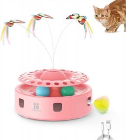 img 4 attached to Potaroma Pink Cat Toy: 3-In-1 Interactive Electronic Kitten Toy With Fluttering Butterfly, Ambush Feather, And Catnip Bell Track Balls. Dual Power, Provides Indoor Exercise And Entertains Cats.
