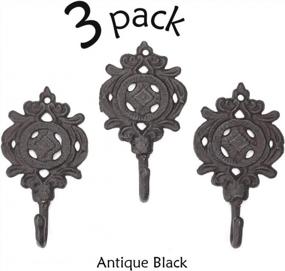 img 1 attached to Настенные крючки для верхней одежды в винтажном античном стиле (3 шт. в упаковке) — Ambipolar Indian Leaf Design — черная отделка