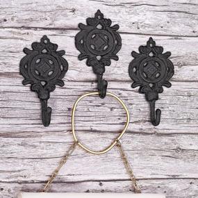img 4 attached to Vintage Antique Style Heavy Duty Wall Coat Hooks (3 Pack) - Ambipolar Indian Leaf Design - Black Finish