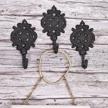 vintage antique style heavy duty wall coat hooks (3 pack) - ambipolar indian leaf design - black finish logo