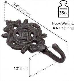 img 2 attached to Настенные крючки для верхней одежды в винтажном античном стиле (3 шт. в упаковке) — Ambipolar Indian Leaf Design — черная отделка