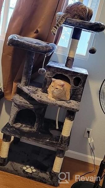 img 1 attached to Ultimate Playhouse For Your Feline Friend: BEWISHOME Cat Tree With Scratching Posts, Condos, Hammock, And Toys In Grey review by Cody Wuol