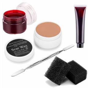 img 4 attached to Wismee Fake Blood Sfx Makeup Kit Scar Wax(1.6 Oz) With Scab Coagulated Blood Gel, Spatula Tool Cosmetics Mixer，Stipple Sponge, Professional Halloween Fake Wound Skin Wax For Darker Skin Tone