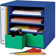 classroom keepers management center with 4 slots and 2 drawers, blue, 12-3/8 inches height x 13-1/2 inches width x 12-3/8 inches depth - 1 center logo