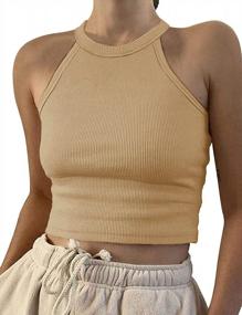 img 1 attached to Women'S Cotton Racerback Sleeveless Crop Tank Top High Neck Ribbed Fitted T-Shirt