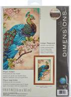 🦚 indian peacock counted cross stitch kit - dimensions, 14 count natural aida, 9'' x 15'' logo