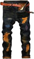 men's fashionable ripped biker jeans - mlanm slim moto denim pants logo