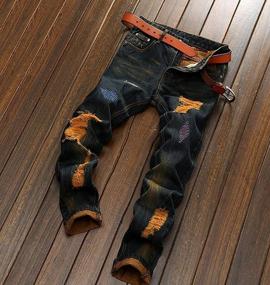 img 2 attached to Men'S Fashionable Ripped Biker Jeans - MLANM Slim Moto Denim Pants