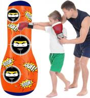 kids punching bag with stand - free standing inflatable bounce back boxing equipment for practice kickboxing mma karate (orange) logo