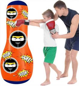 img 4 attached to Kids Punching Bag With Stand - Free Standing Inflatable Bounce Back Boxing Equipment For Practice Kickboxing MMA Karate (Orange)
