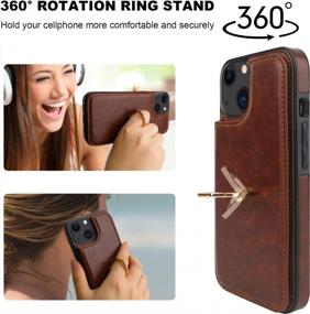 img 1 attached to IPhone 13 Wallet Case With Card Holder, 360° Rotation Ring Kickstand, RFID Blocking, PU Leather, Double Magnetic Clasp, Shockproof Cover For Women And Girls 6.1 Inch - Brown By ONETOP