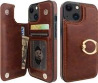 iphone 13 wallet case with card holder, 360° rotation ring kickstand, rfid blocking, pu leather, double magnetic clasp, shockproof cover for women and girls 6.1 inch - brown by onetop logo
