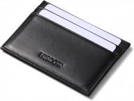 black leather slim card holder: compact credit card wallet and id case for men and women logo
